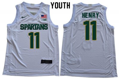 Youth Michigan State Spartans NCAA #11 Aaron Henry White Authentic Nike 2019-20 Stitched College Basketball Jersey OO32X75CB